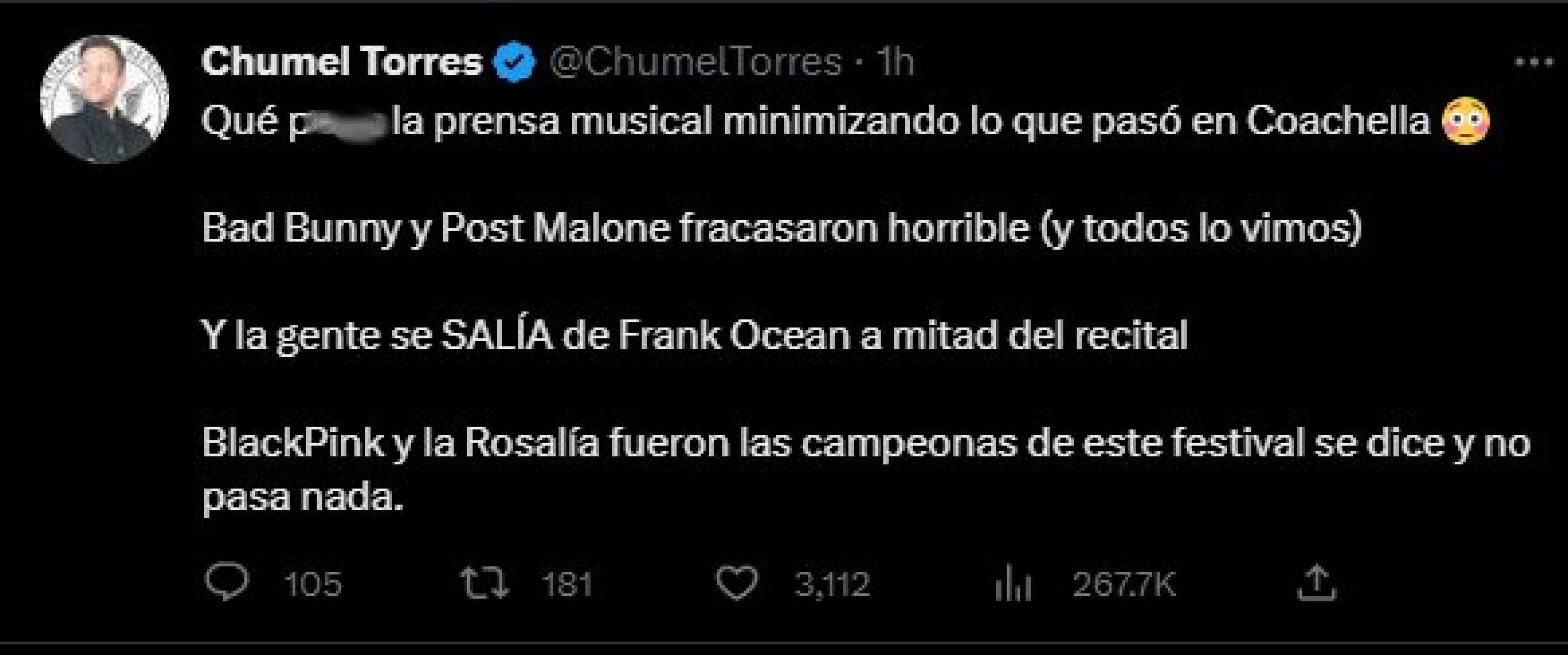 Chumel Torres critica a Bad Bunny en su Twitter