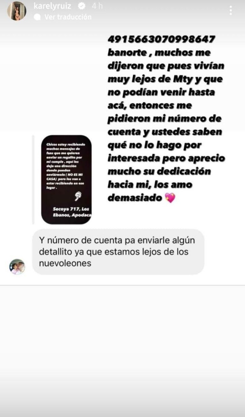 Karely Ruiz se quejó de críticas de usuarios de la red social Instagram