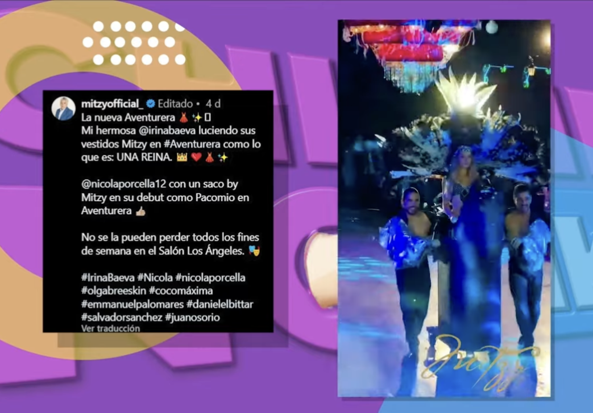 Post de Mitzy anunciando nuevos vestuarios