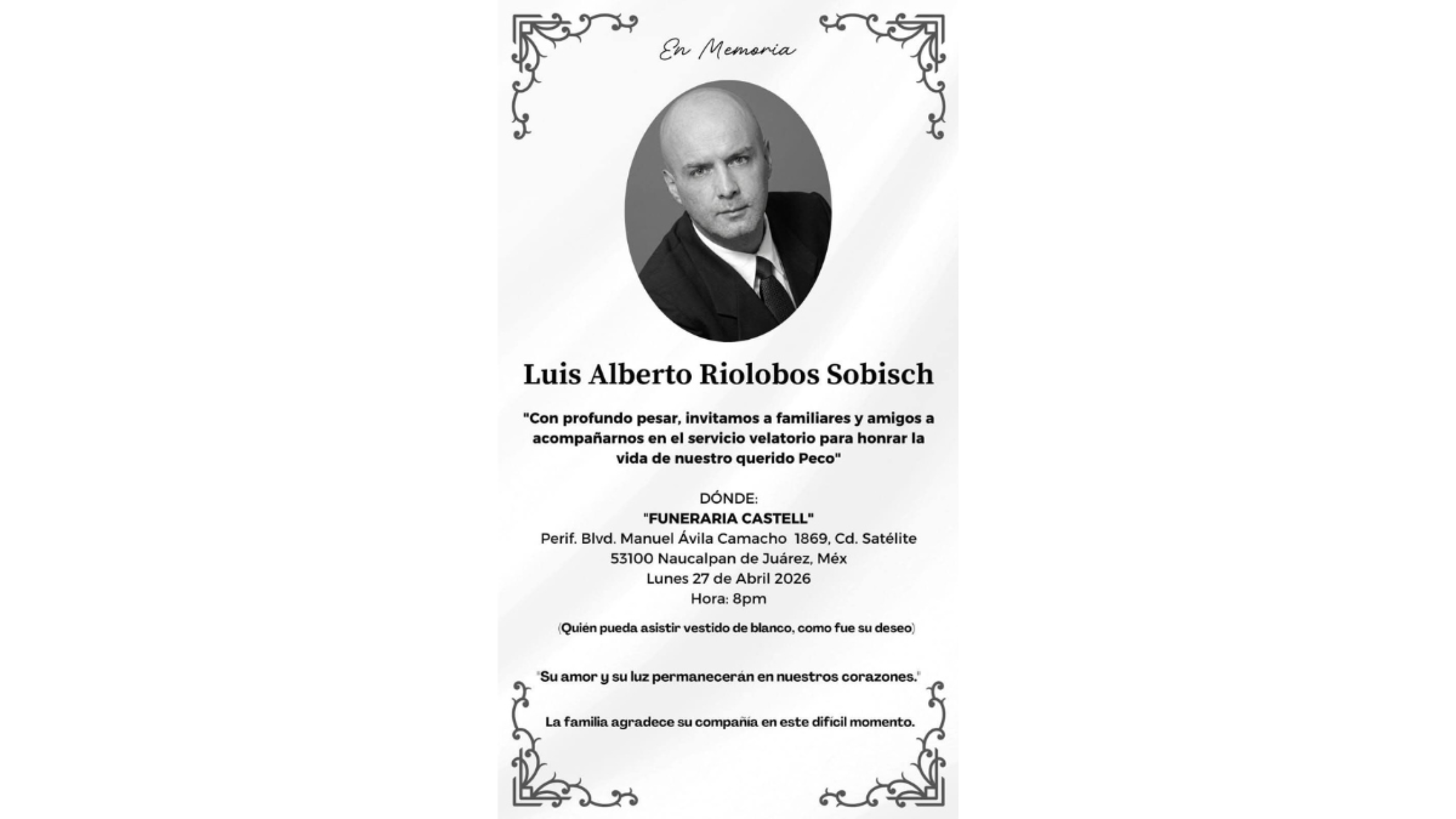 Murió el actor de La Rosa de Guadalupe Luis Alberto Riolobos Sobisch