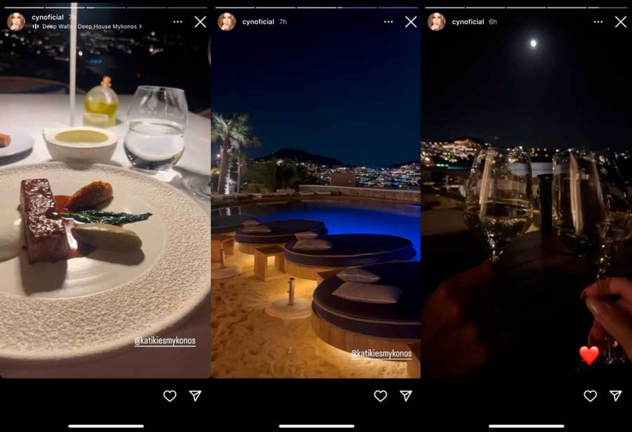 Cynthia Rodríguez y Carlos Rivera pasan una romántica velada en Mykonos