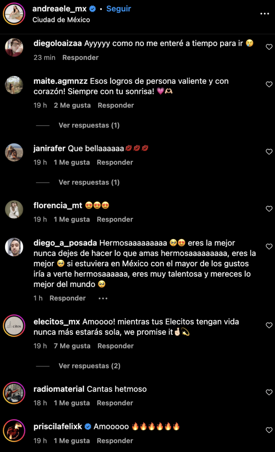 Comentarios de apoyo a Andrea Ele