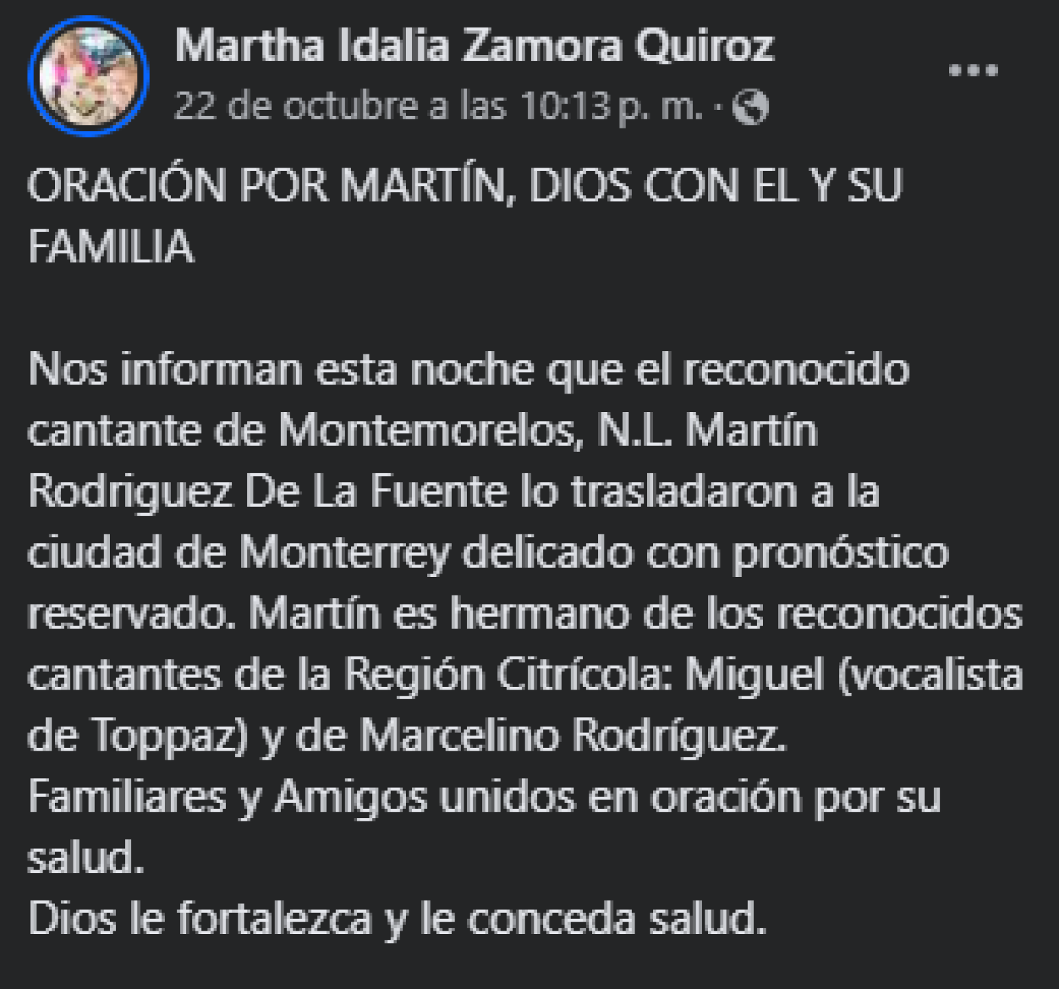 Salud de hermano del vocalista de Toppaz