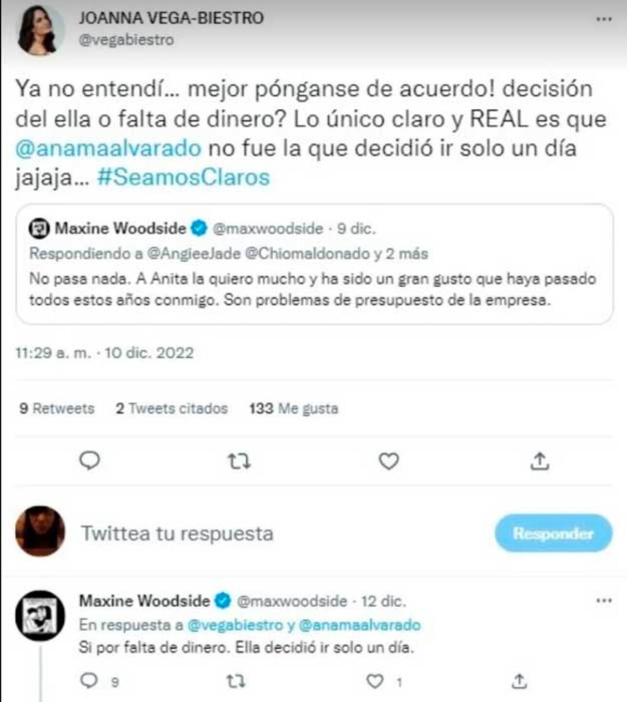 Joanna Vega-Biestro sale a la defensa de Ana María Alvarado y le responde a Maxine Woodside