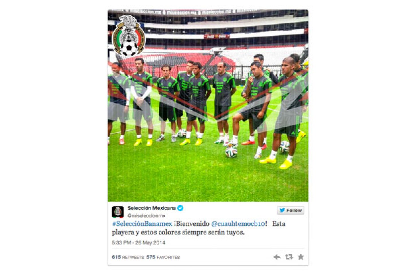 En la cuenta oficial de Twitter de la Selección Mexicana así recibió a Cuauhtémoc Blanco.