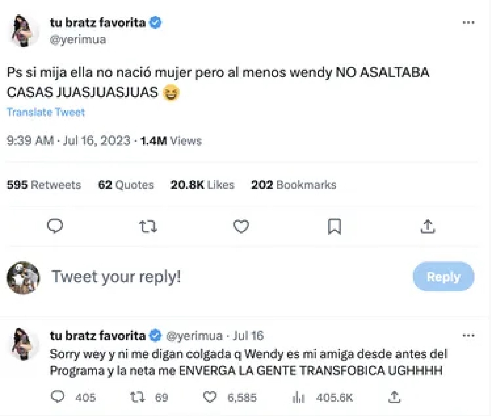 yeri mua defiende a Wendy Guevara