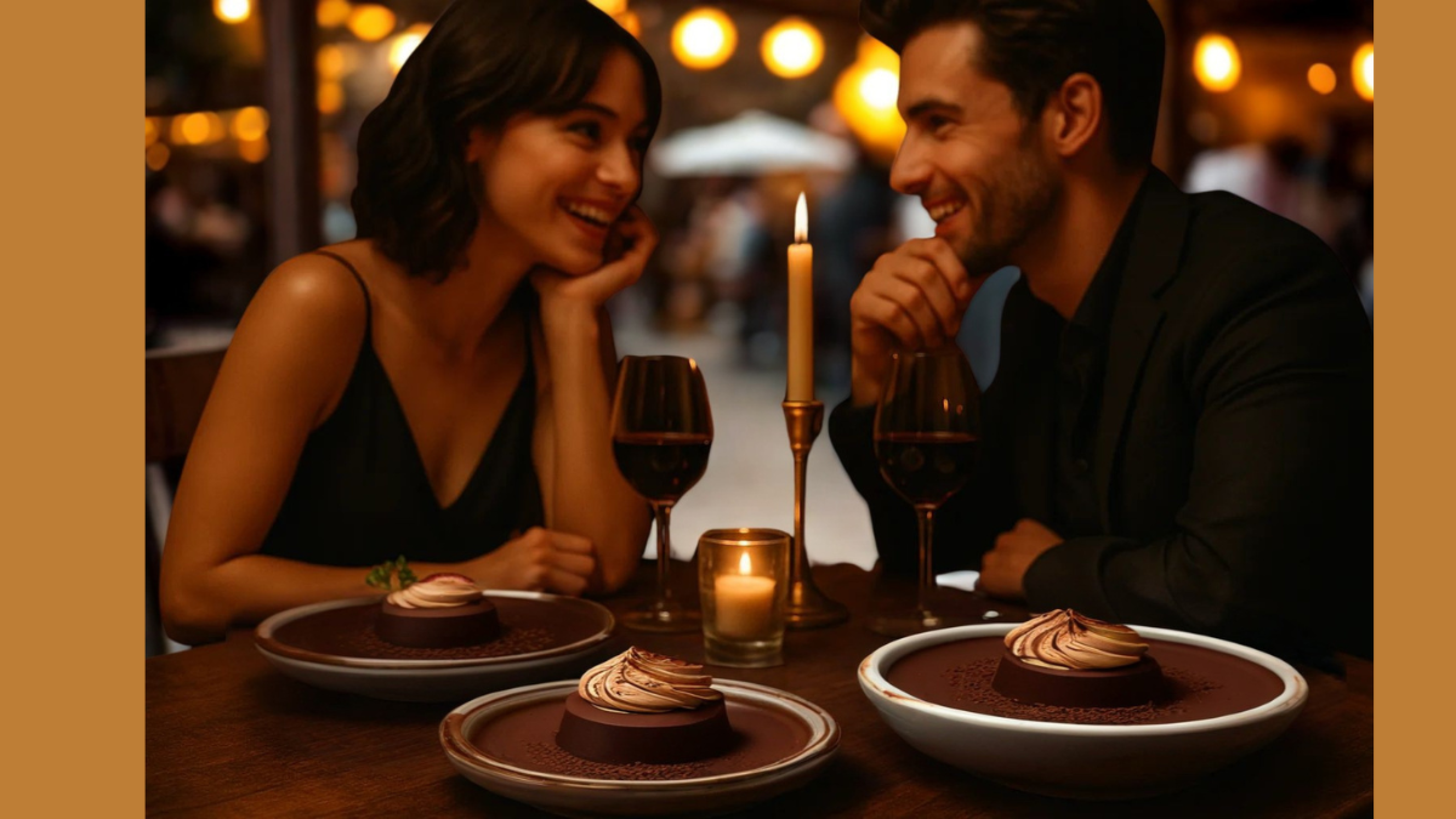 Cena romántica con mousse de chocolate con canela