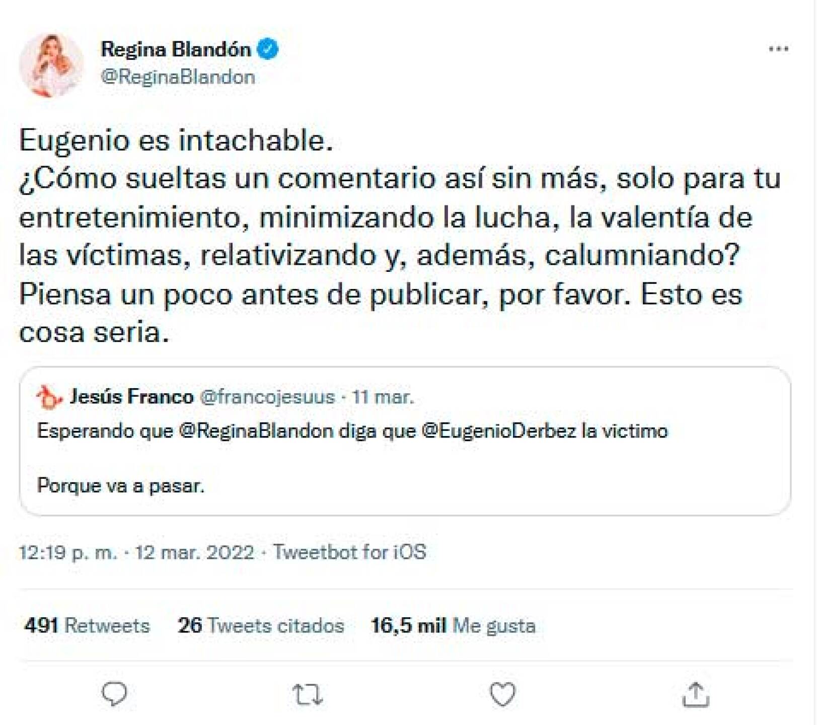 A través de su cuenta de Twitter la actriz habló al respecto