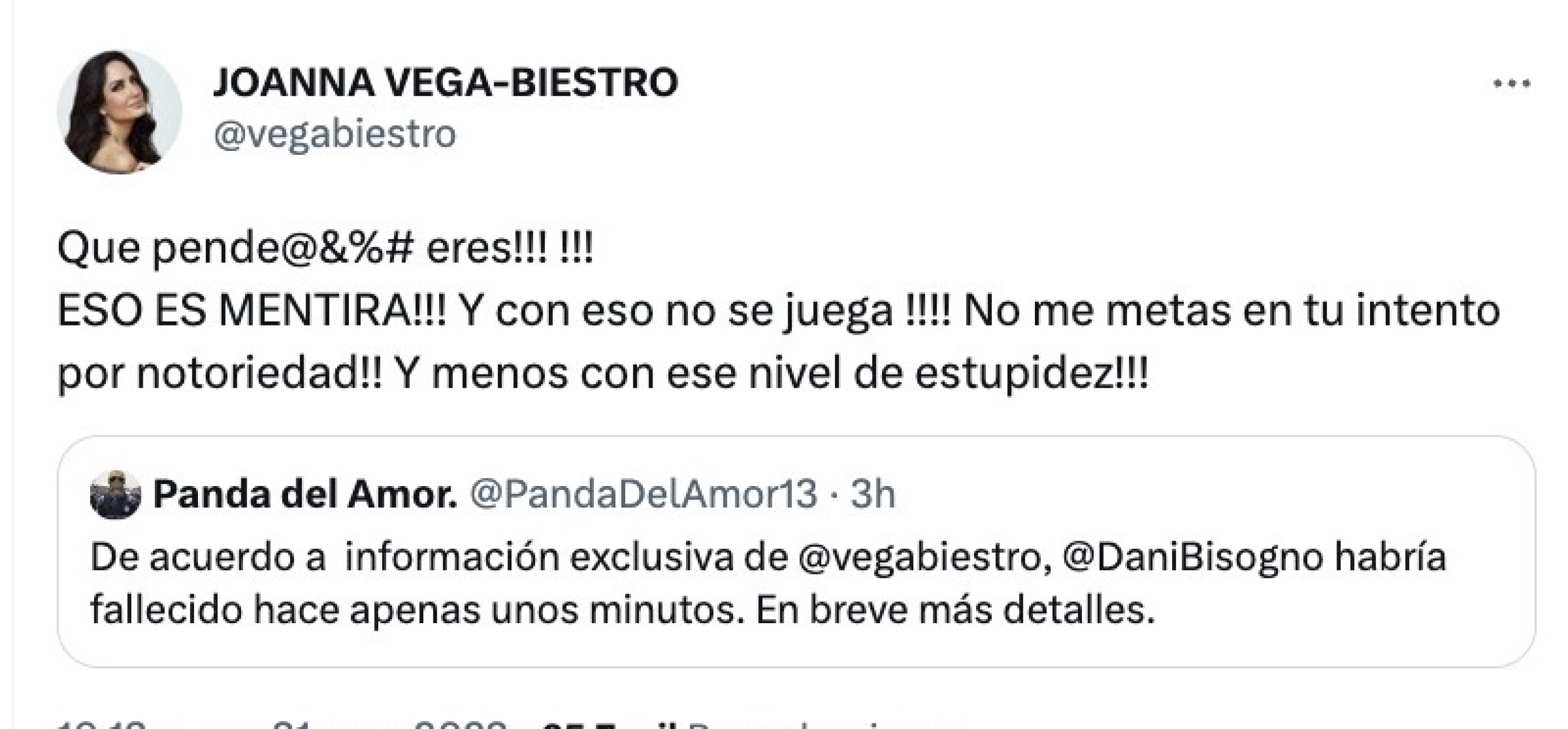 Joanna Vega-Biestro responde en Twitter