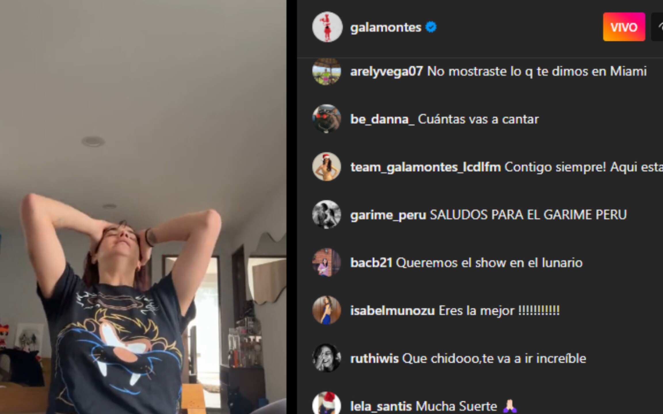 Gala Montes en vivo para redes sociales