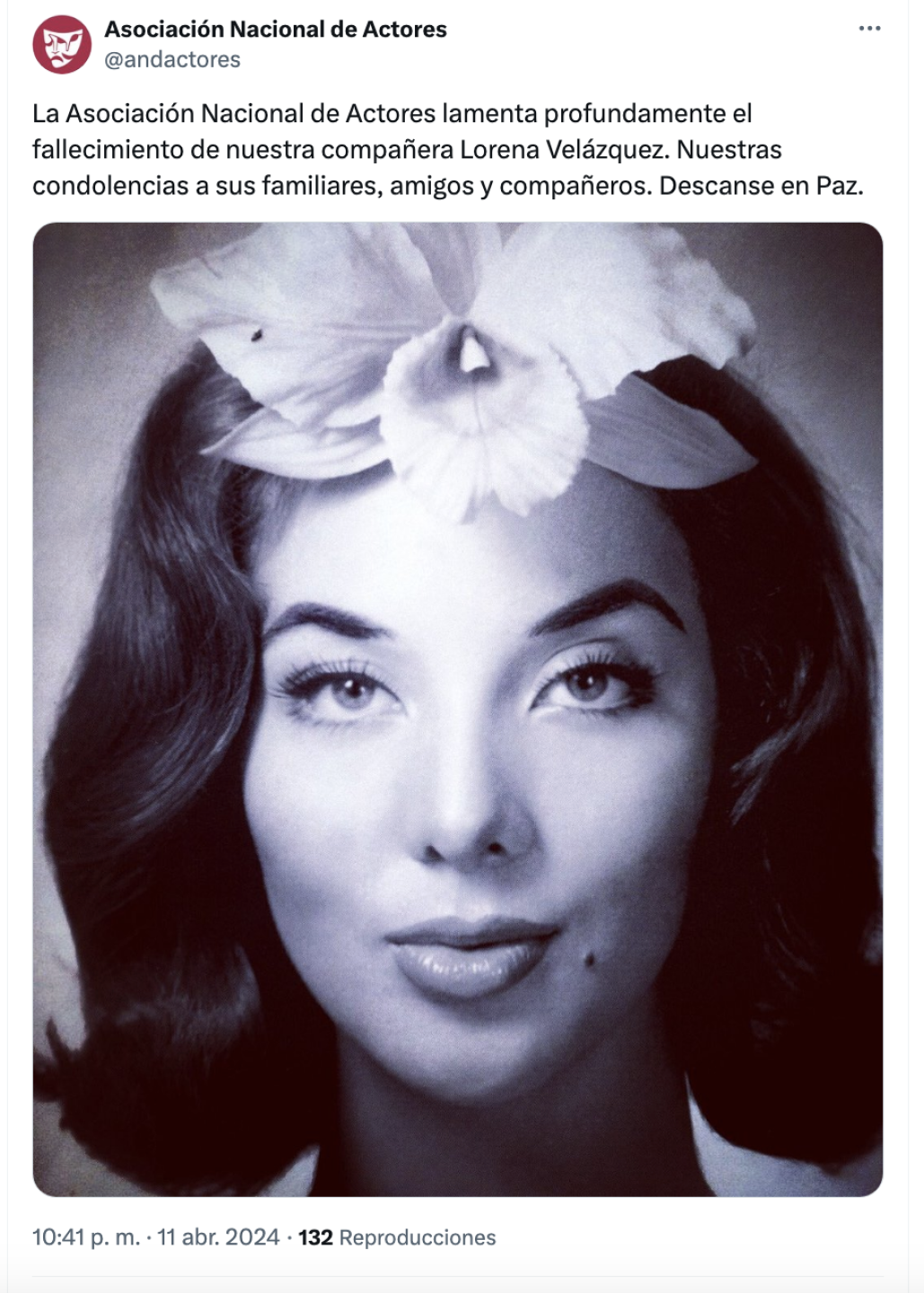 Fallece a los 86 años de edad Lorena Velázquez