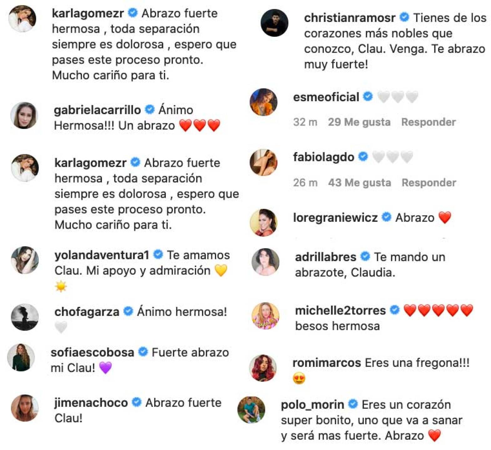 Famosos apoyan a Claudia Martín