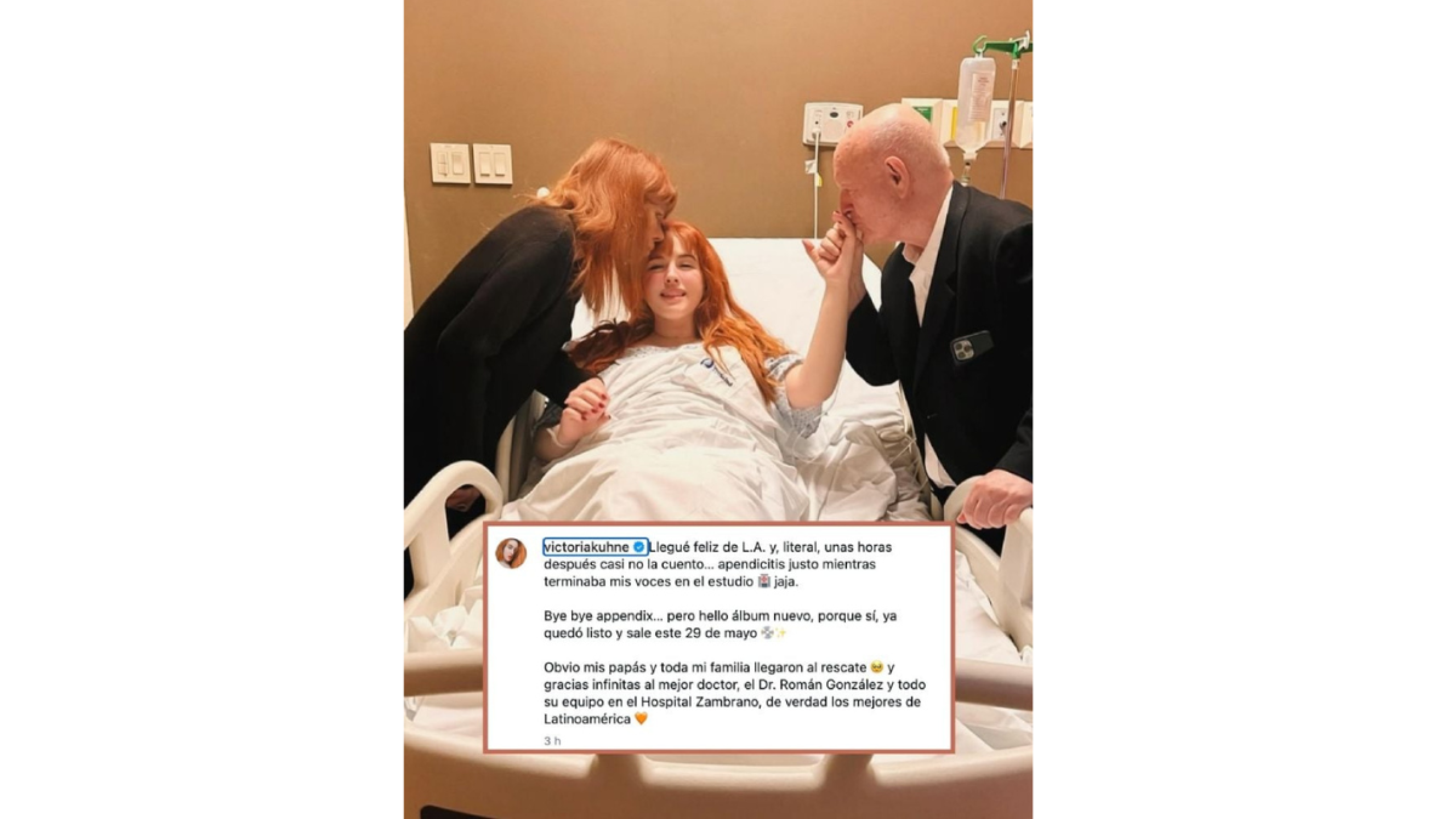 Victoria Kühne hospitalizada de emergencia.