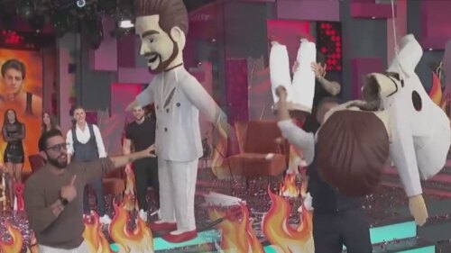 Poncho de Nigris y Sergio Mayer en Cuéntamelo Ya rompiendo piñata de Jorge Losa