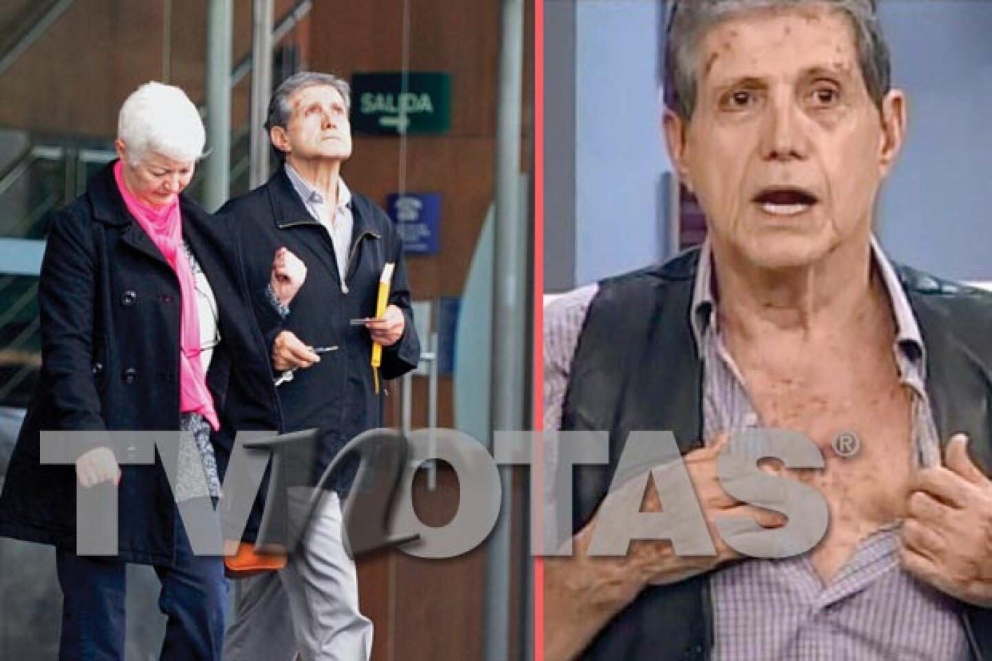 Hace unos días, así salió del hospital cuando le hicieron los estudios, acompañado de su pareja Sofía Álvarez.