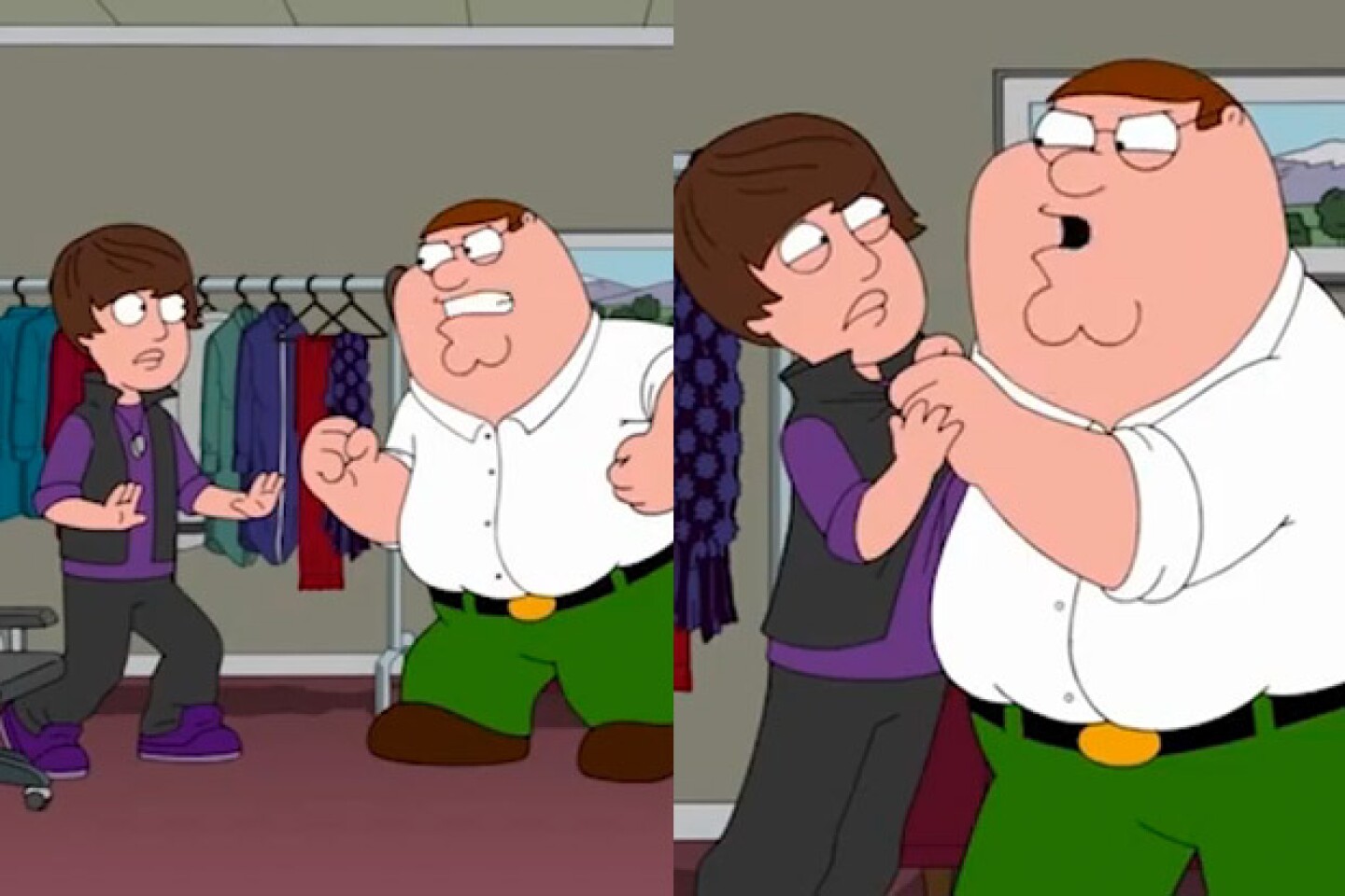Justin es golpeado por Peter Griffin.