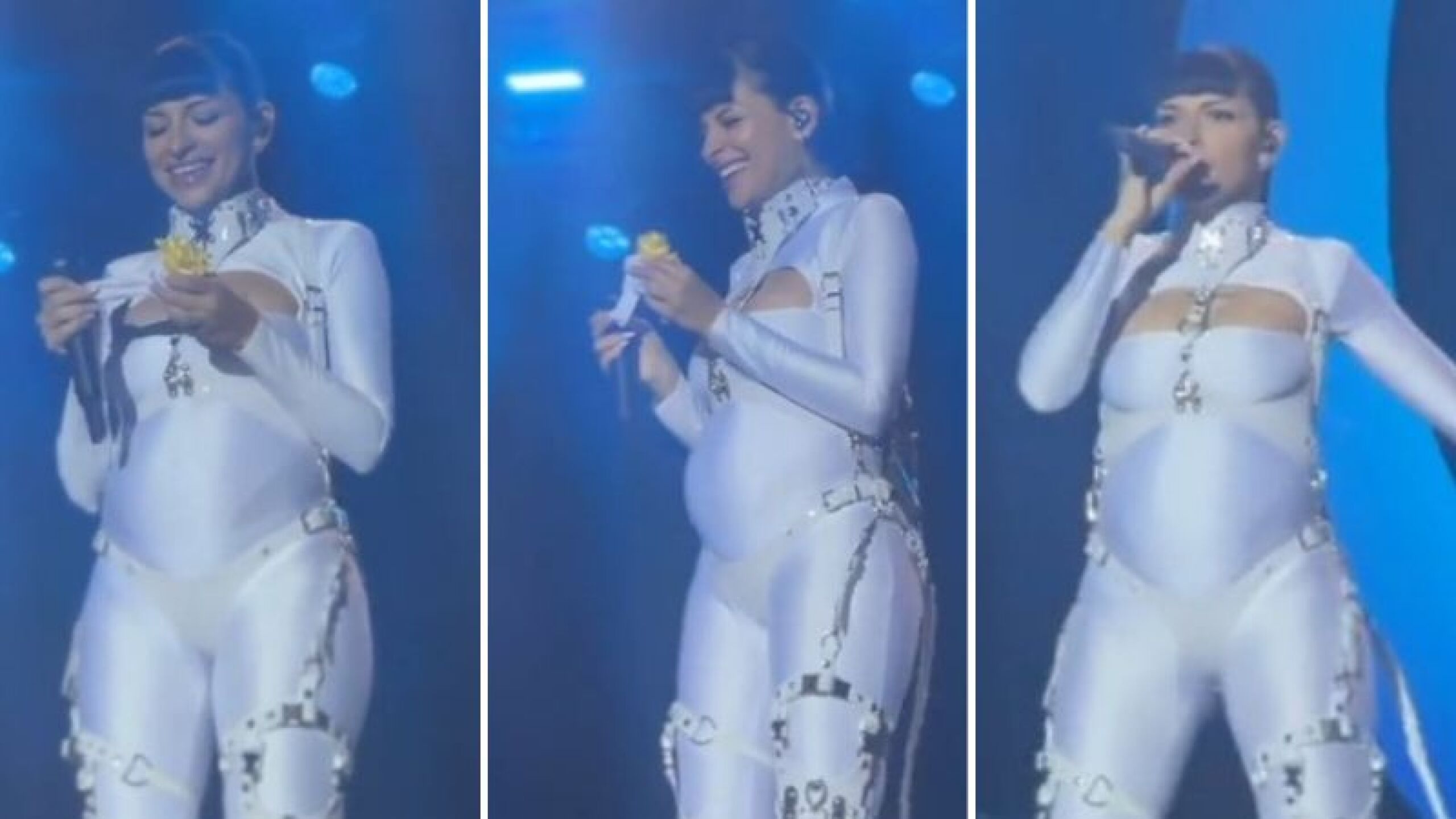 Cazzu con un regalo para su bebé que le dio una fan se muestra sorprendida