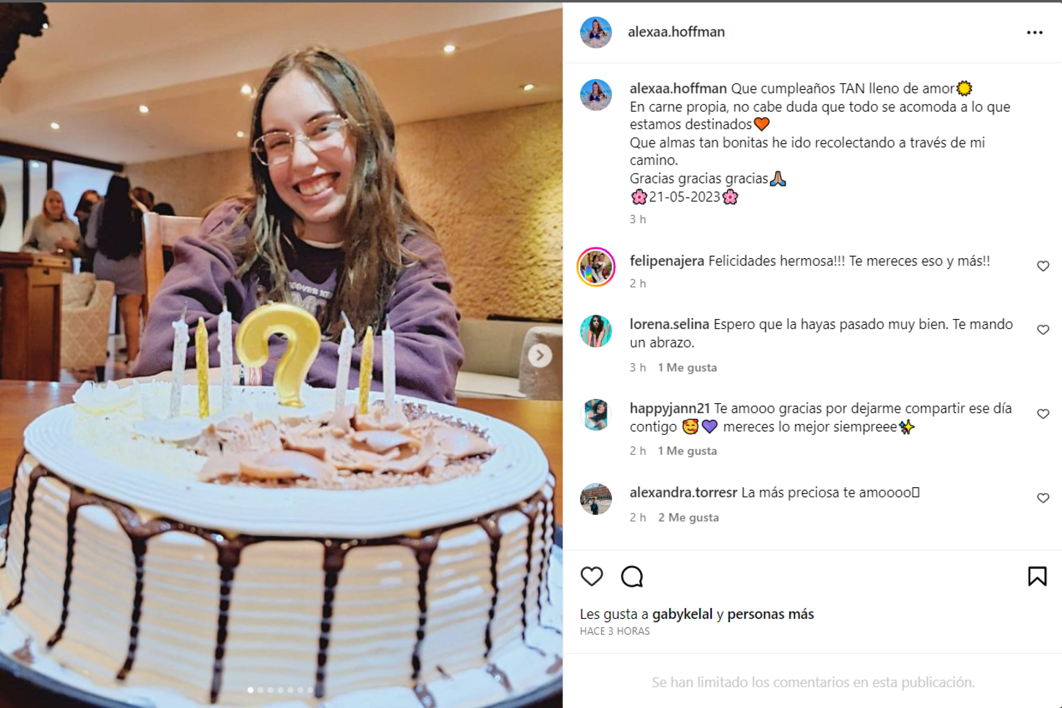 Alexa Hoffman realizó está publicación para celebrar su cumpleaños