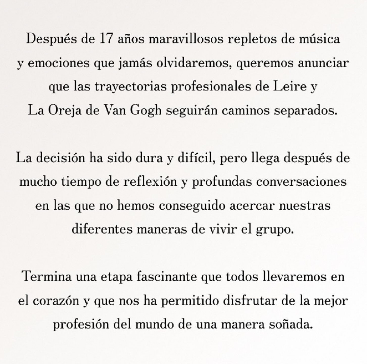 comunicado La Oreja de Van Gogh