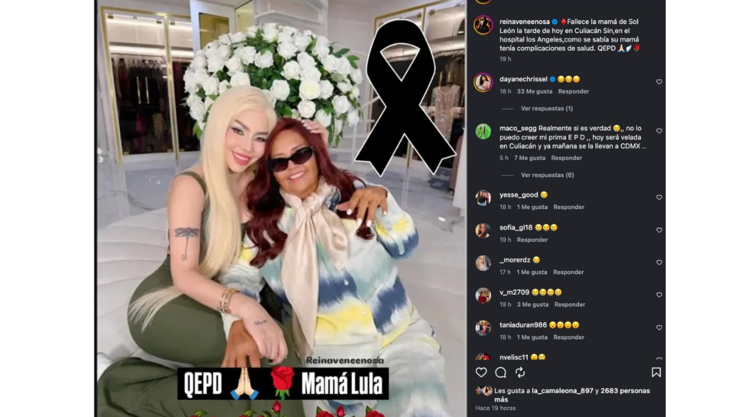 Reina venenosa informa muerte de la mamá de Sol León