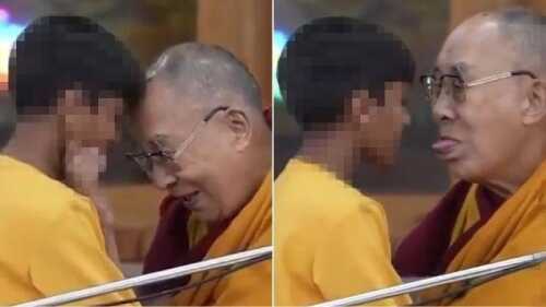Dalai Lama besa en la boca a un niño y luego le pide chupar su lengua