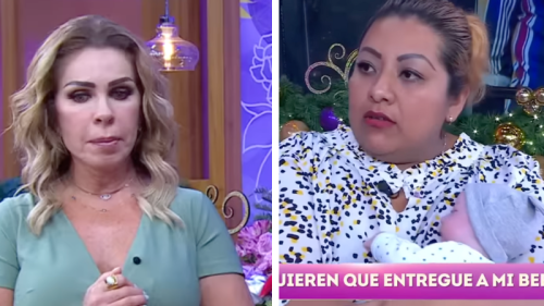 Mujer presenta bebé de plástico