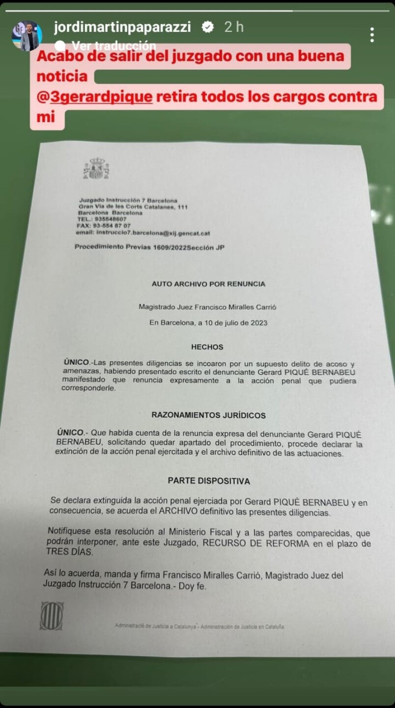 Jordi Martín presume que Piqué retiró los cargos en su contra