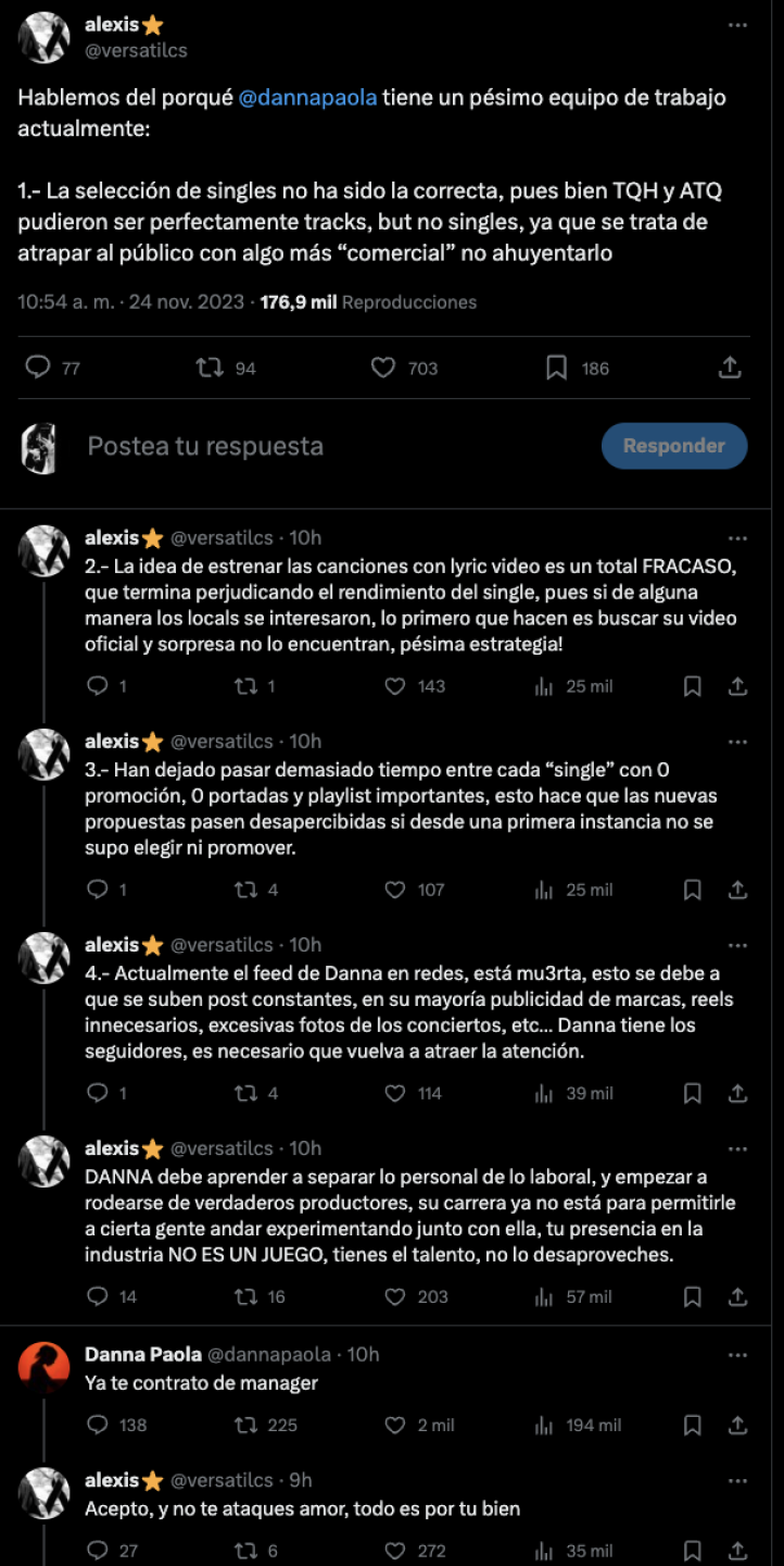 Un fan criticó la nueva música de Danna Paola y terminó mal.