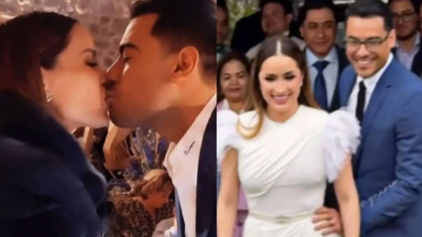 Cynthia Rodríguez y Carlos Rivera en el bautizo de su hijo