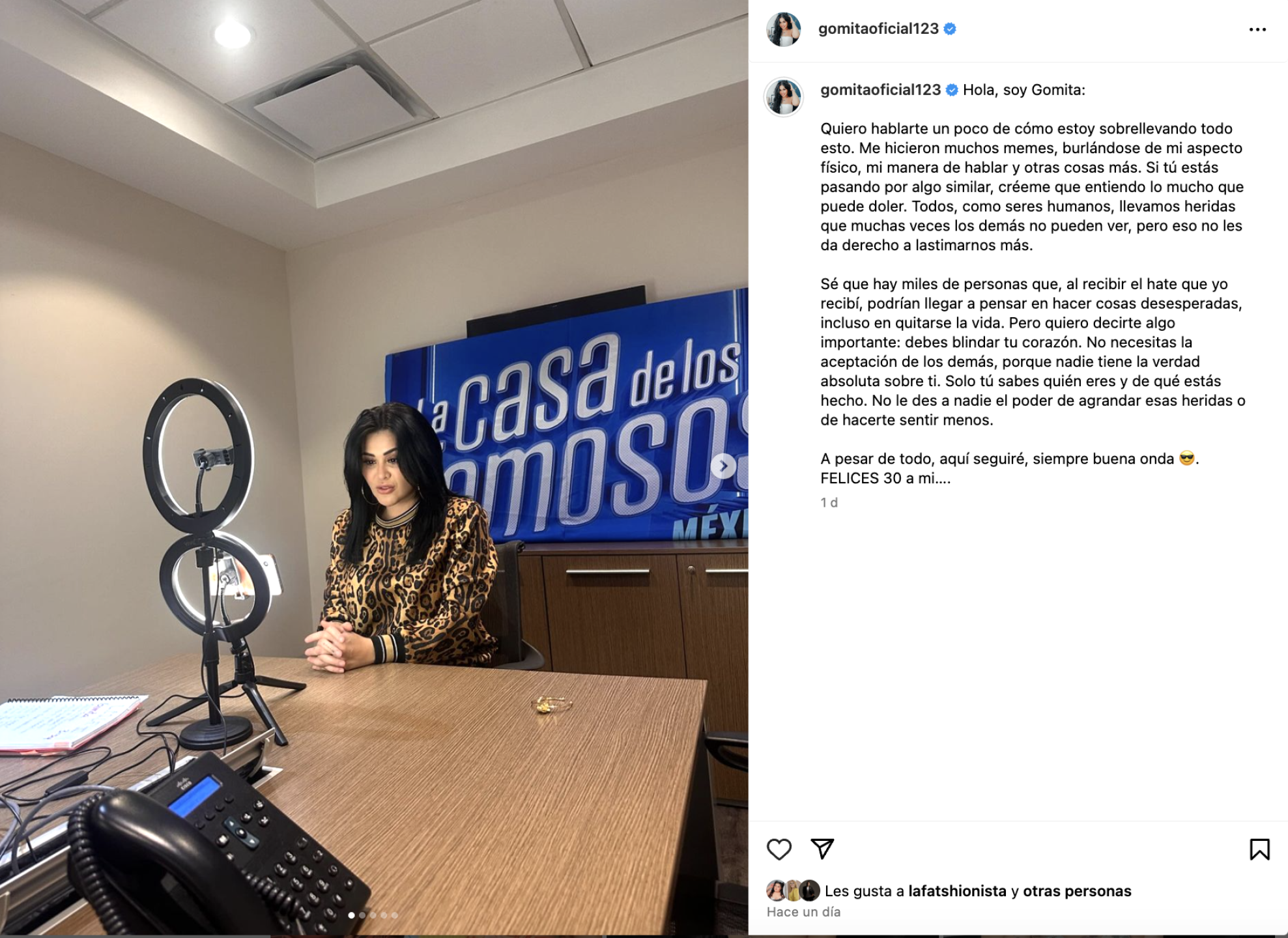 Gomita reflexión en Instagram
