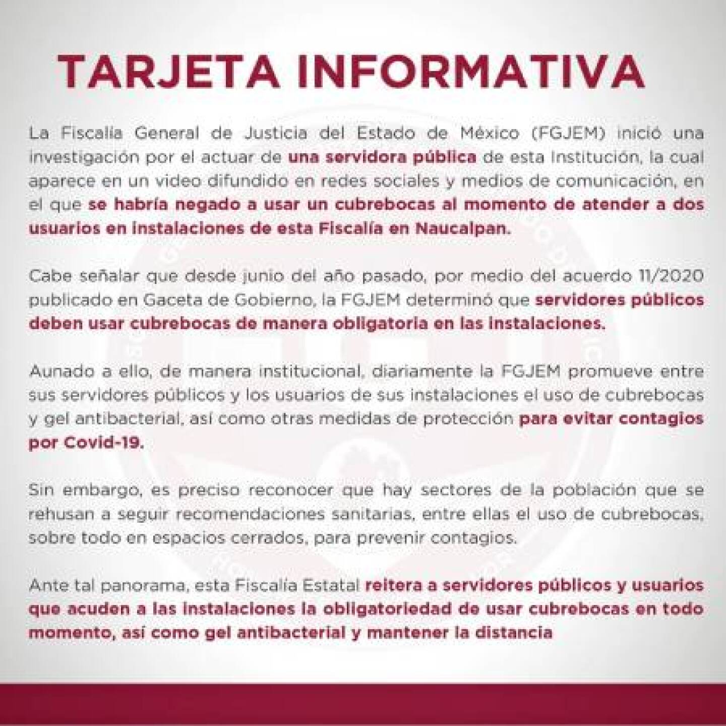 Comunicado Fiscalía Edomex