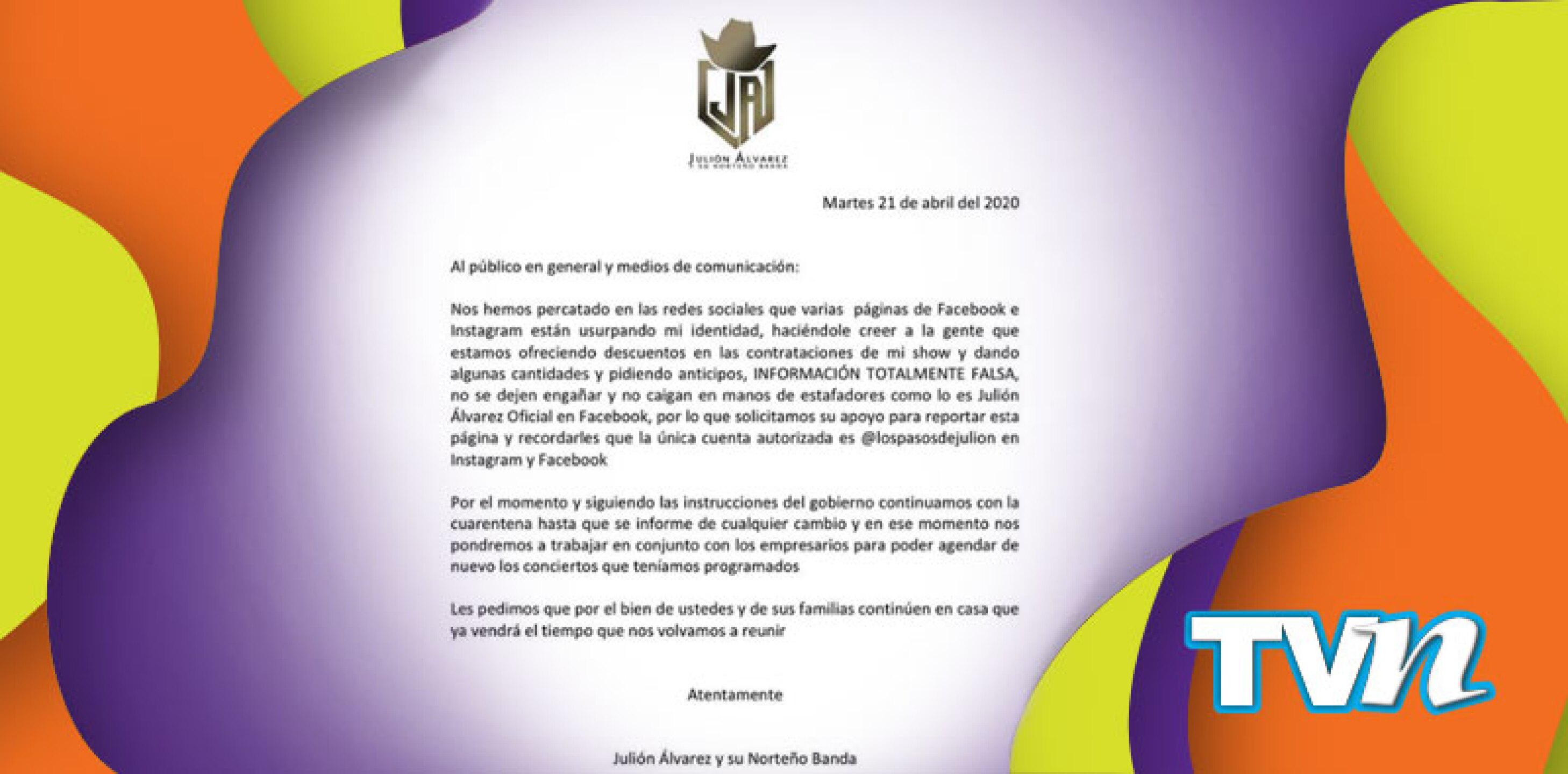 Comunicado Julión Álvarez