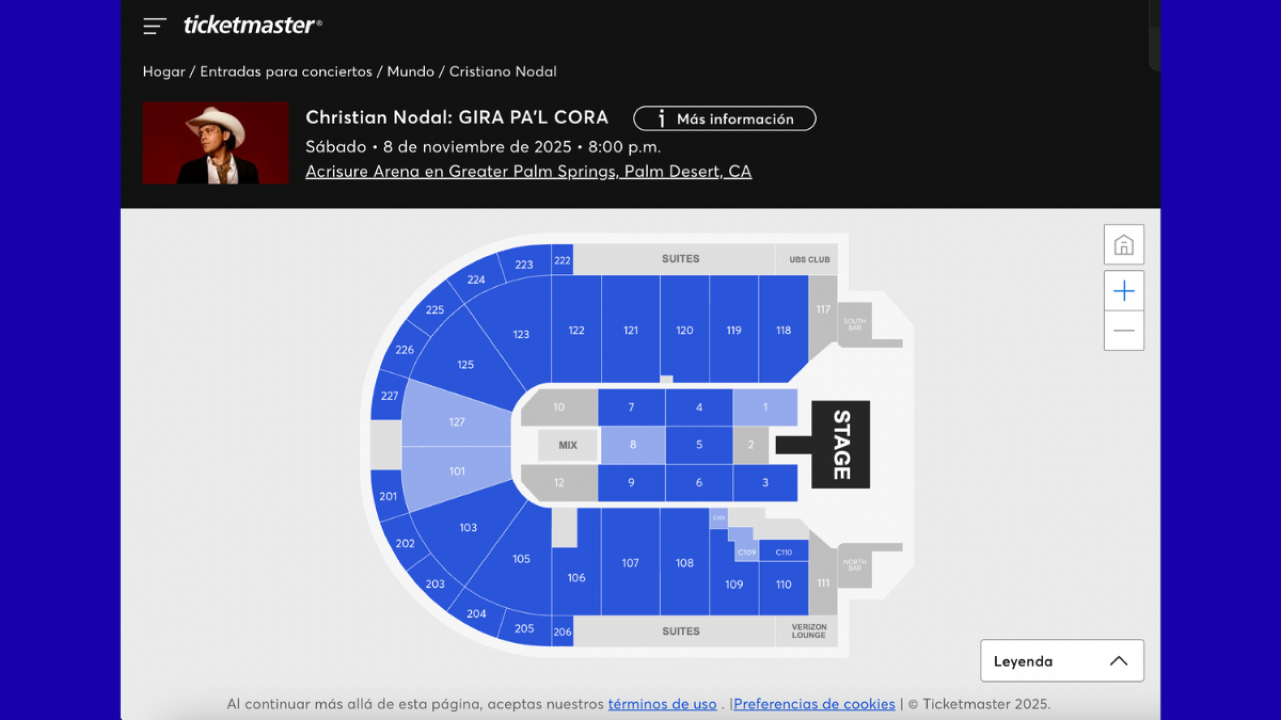 Christian Nodal, mapa concierto Pa'l cora tour