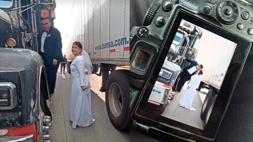 Novios en bloqueo carretero