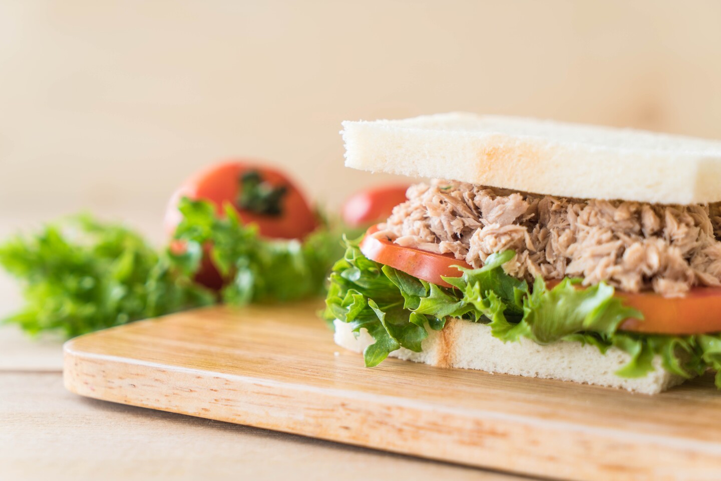 tuna sandwich on wood