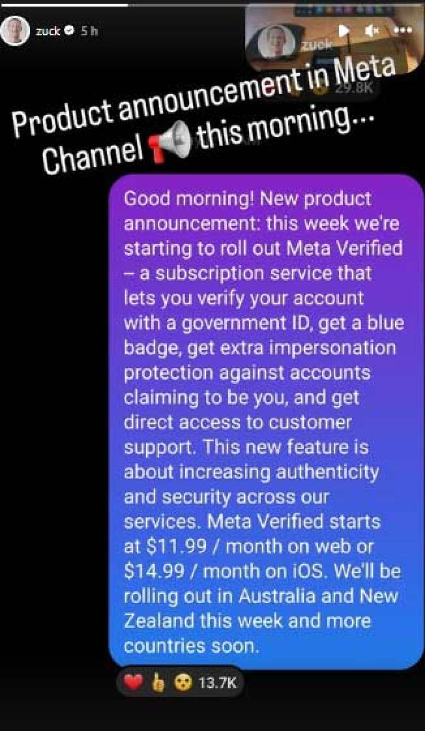 Mark Zuckerberg anunció que las nuevas normas no afectarán a als cuentas ya verificadas