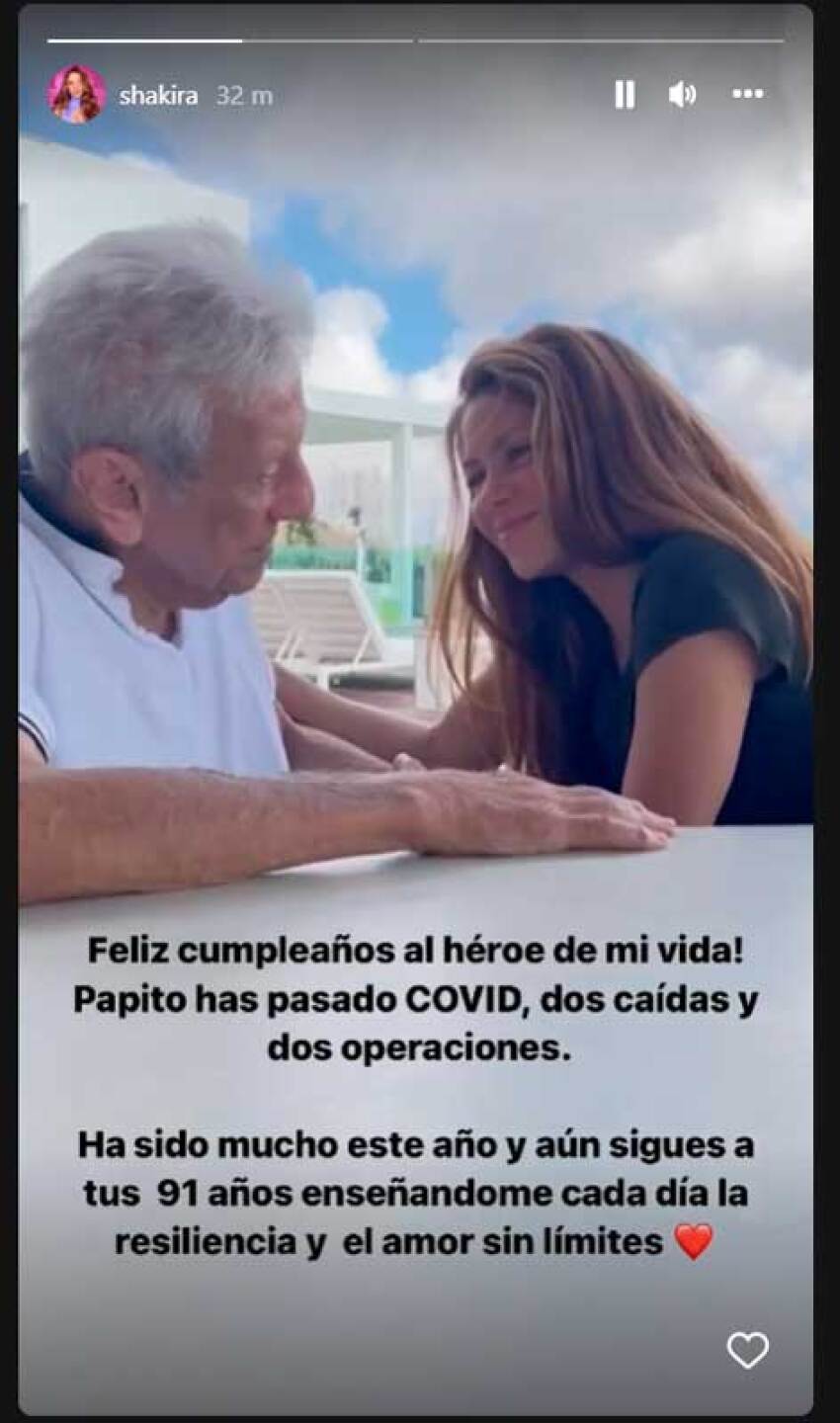 Shakira reaparece en redes sociales para felicitar a su papá por su cumpleaños 91 años