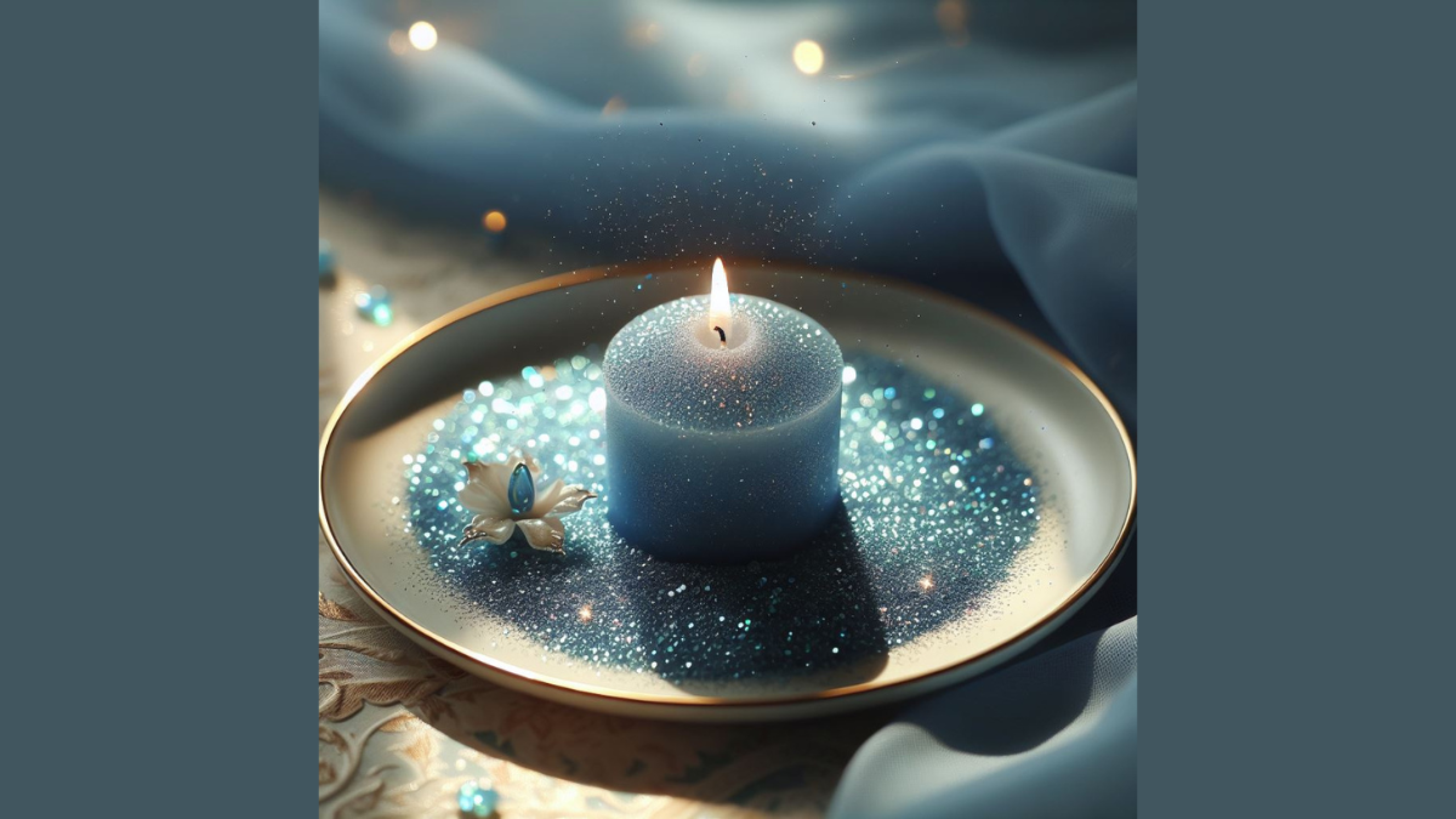 Plato con vela azul y brillitos