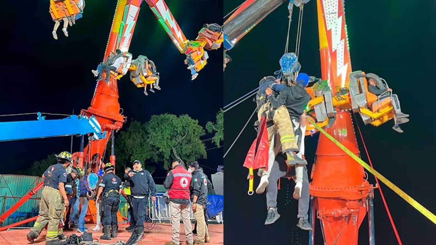 24 personas quedaron atrapadas un juego mecánico en Metepec