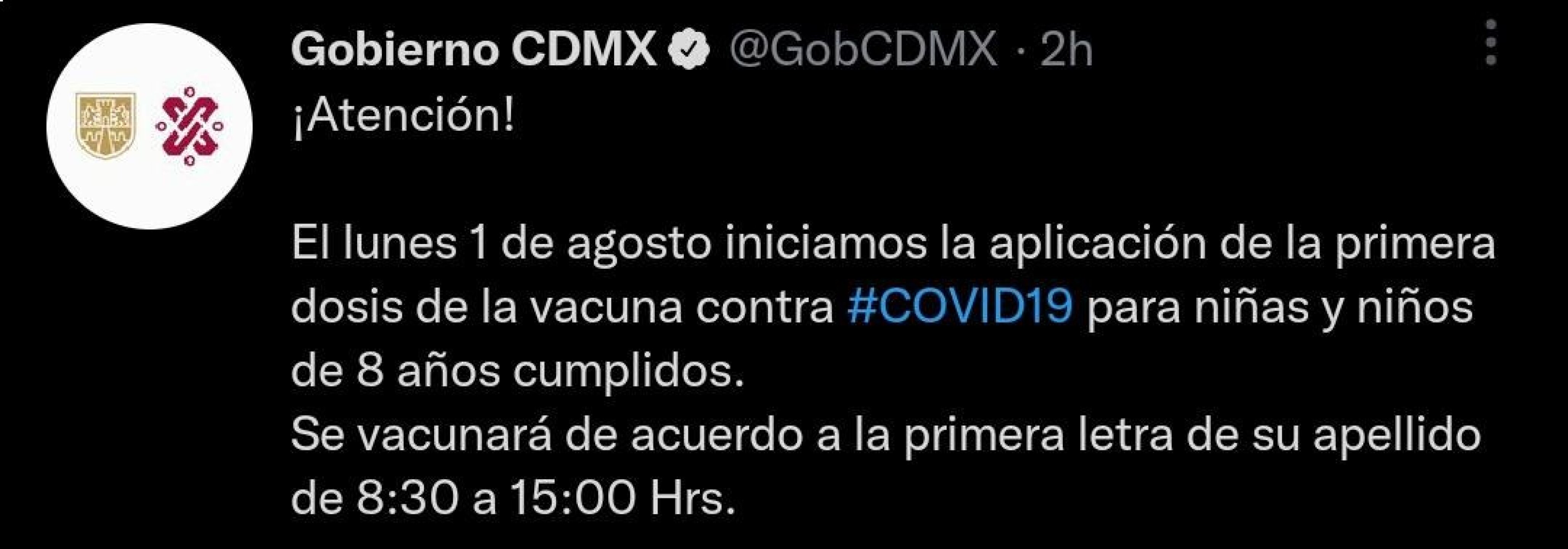 Vacunación Covid-19 para niños de 8 años arrancará en agosto en CDMX