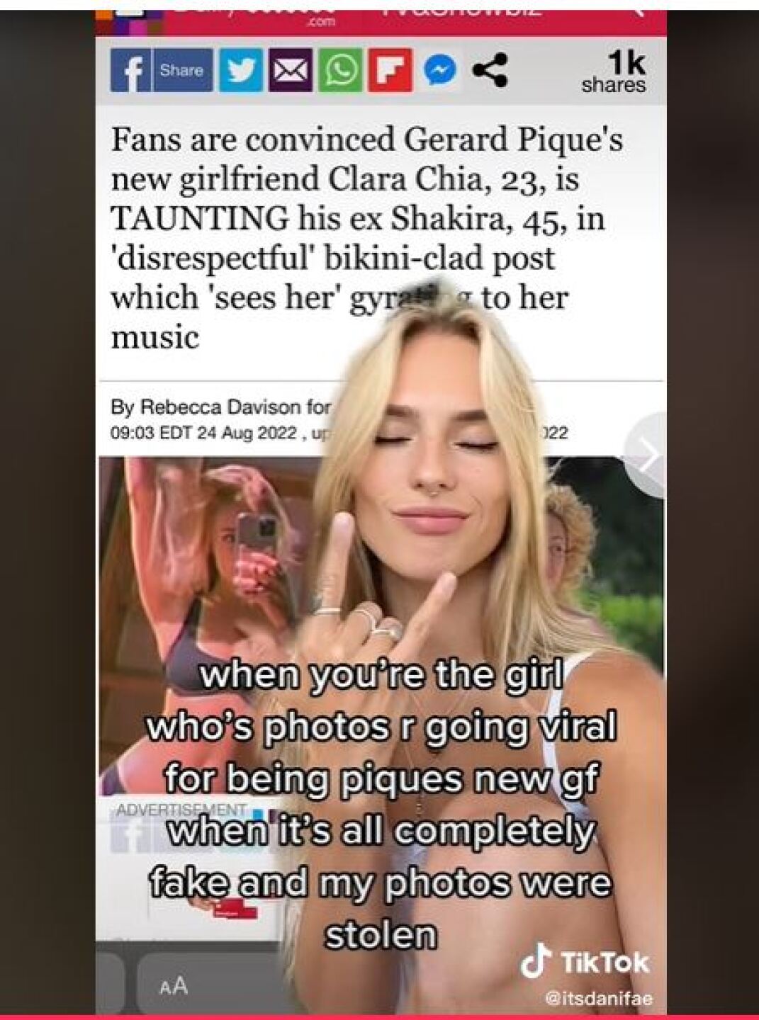 Modelo que confundieron con la novia Piqué sale a defenderse: "Me robaron mis fotos"