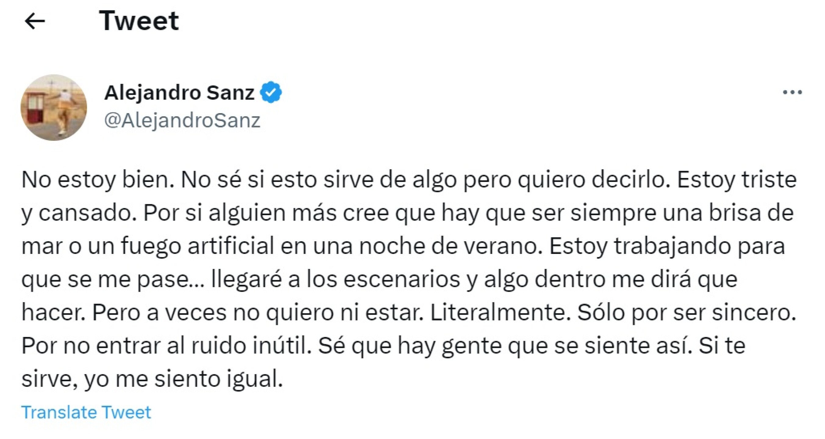 Alejandro Sanz publica alarmante mensaje y fans se preocupan: “no estoy bien”