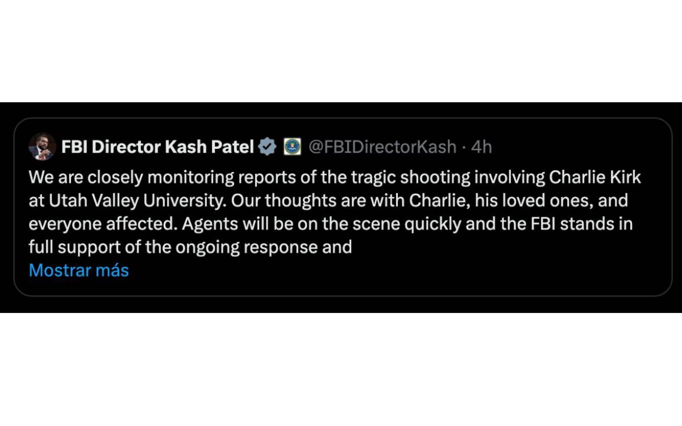 Post sobre la muerte de Charlie Kirk