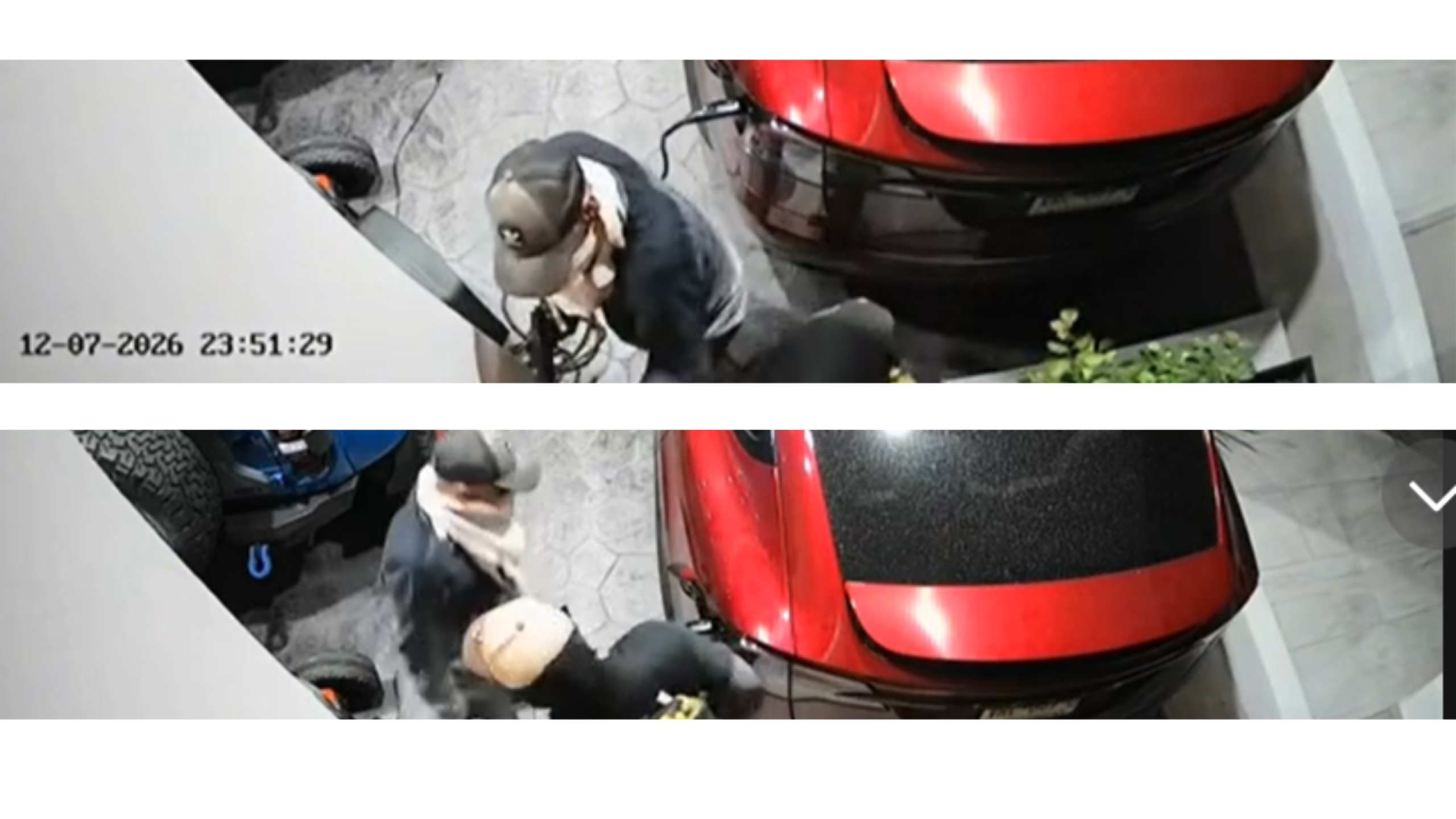 Fotografías del intento de robo a mano armada que sufrió Maza Clan en su domicilio la noche del domingo 12 de julio 2026
