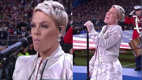 Pink se quita el chicle en pleno himno durante Super Bowl