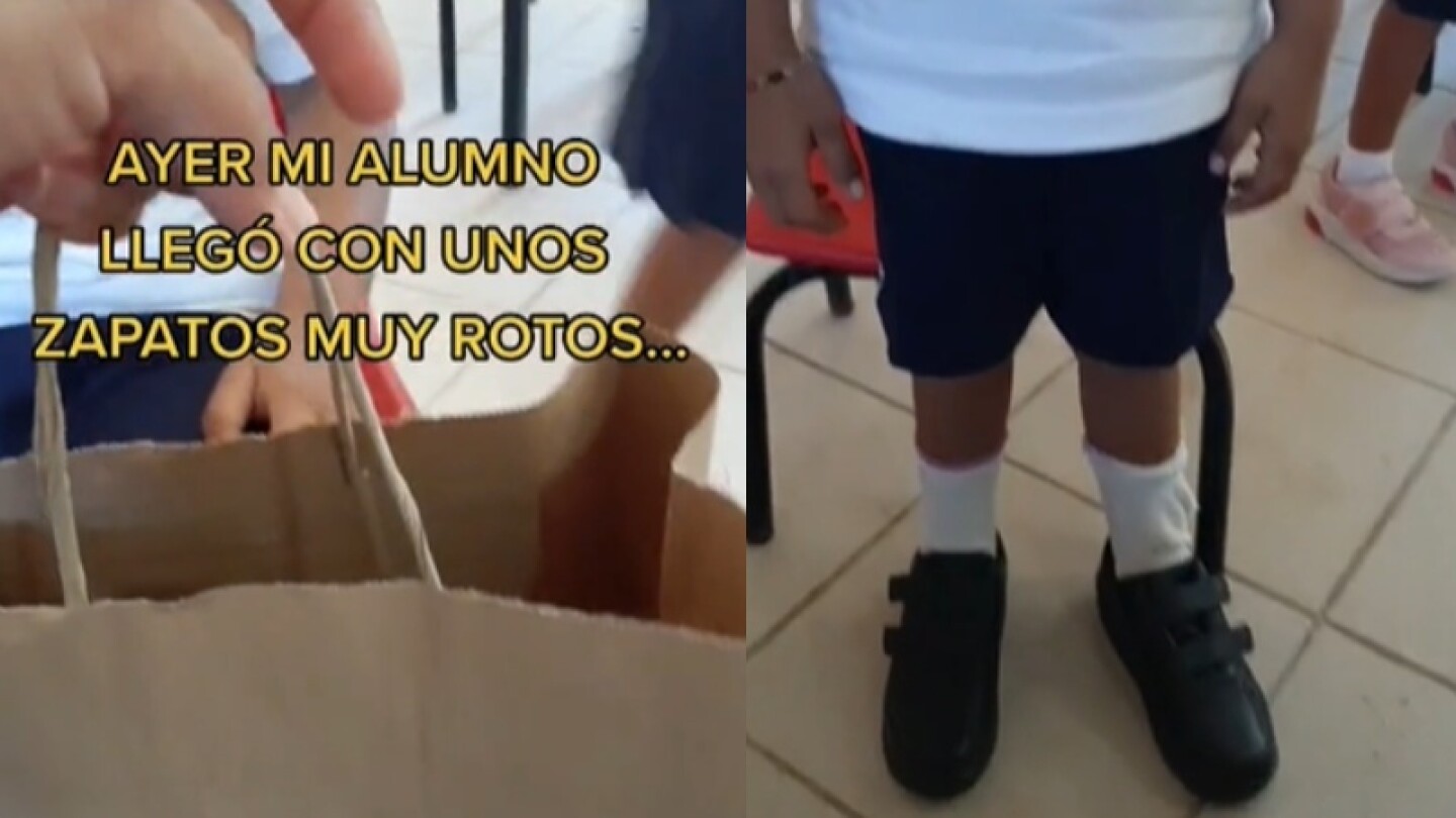 Maestra se hace viral por regalarle unos zapatos nuevos a niño que los traía rotos