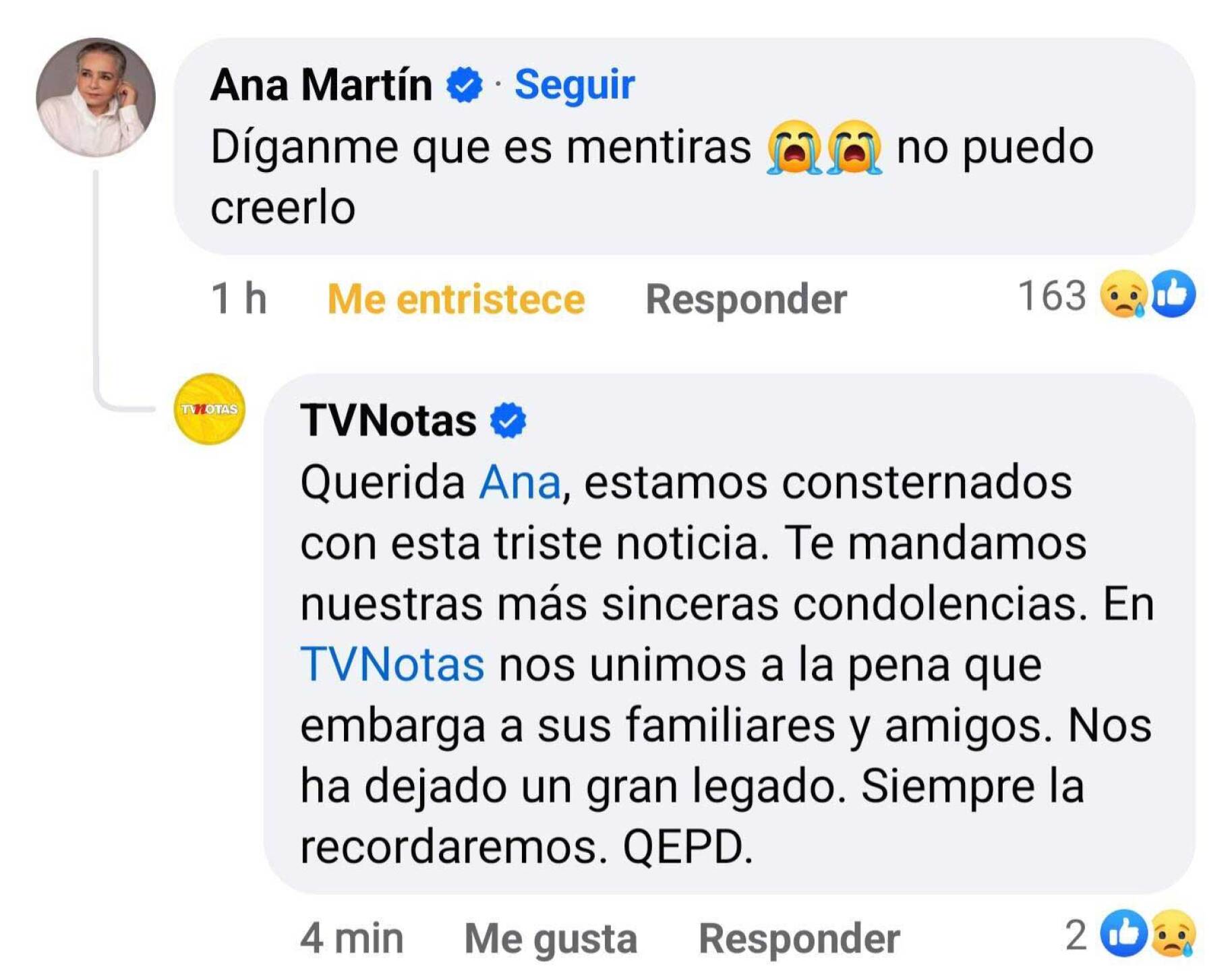 Ana martin reacciona a la muerte de Helena Rono