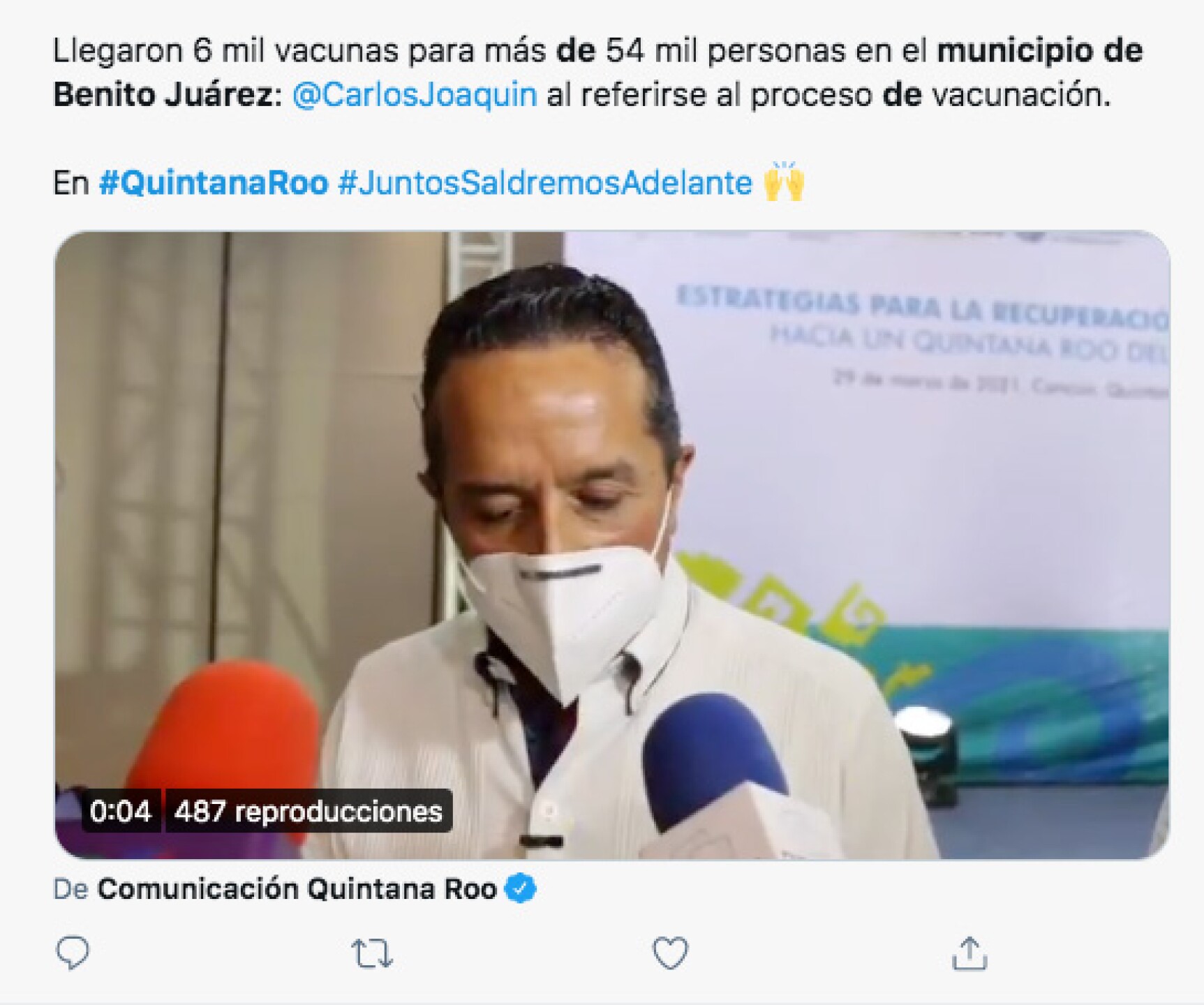 El gobernador de Quintana Roo dijo que había vacunas para 54 mil personas