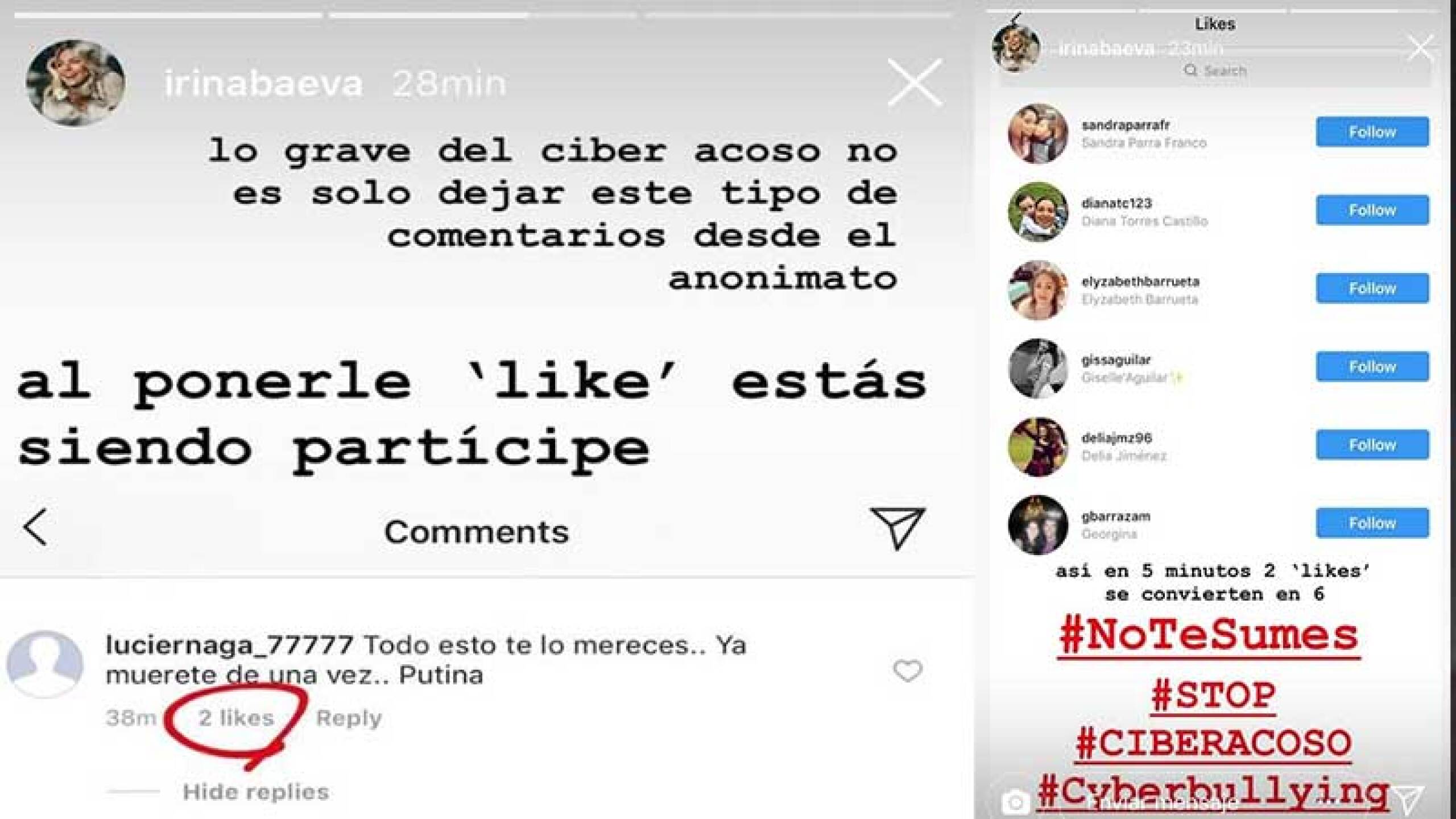 Irina compartió los hirientes mensajes que recibe.