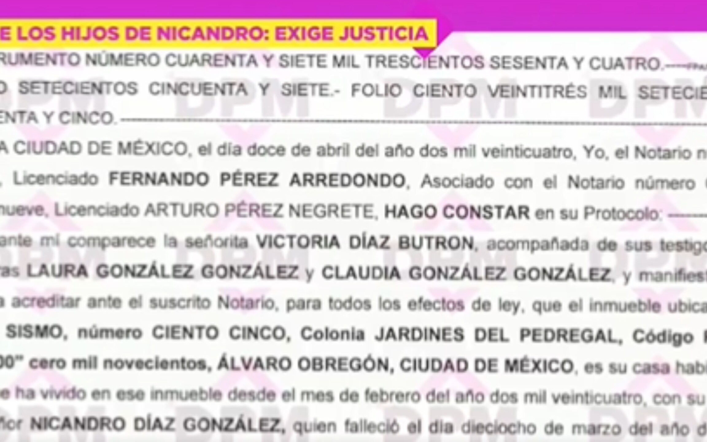 Documento de los hijos de Nicandro Díaz